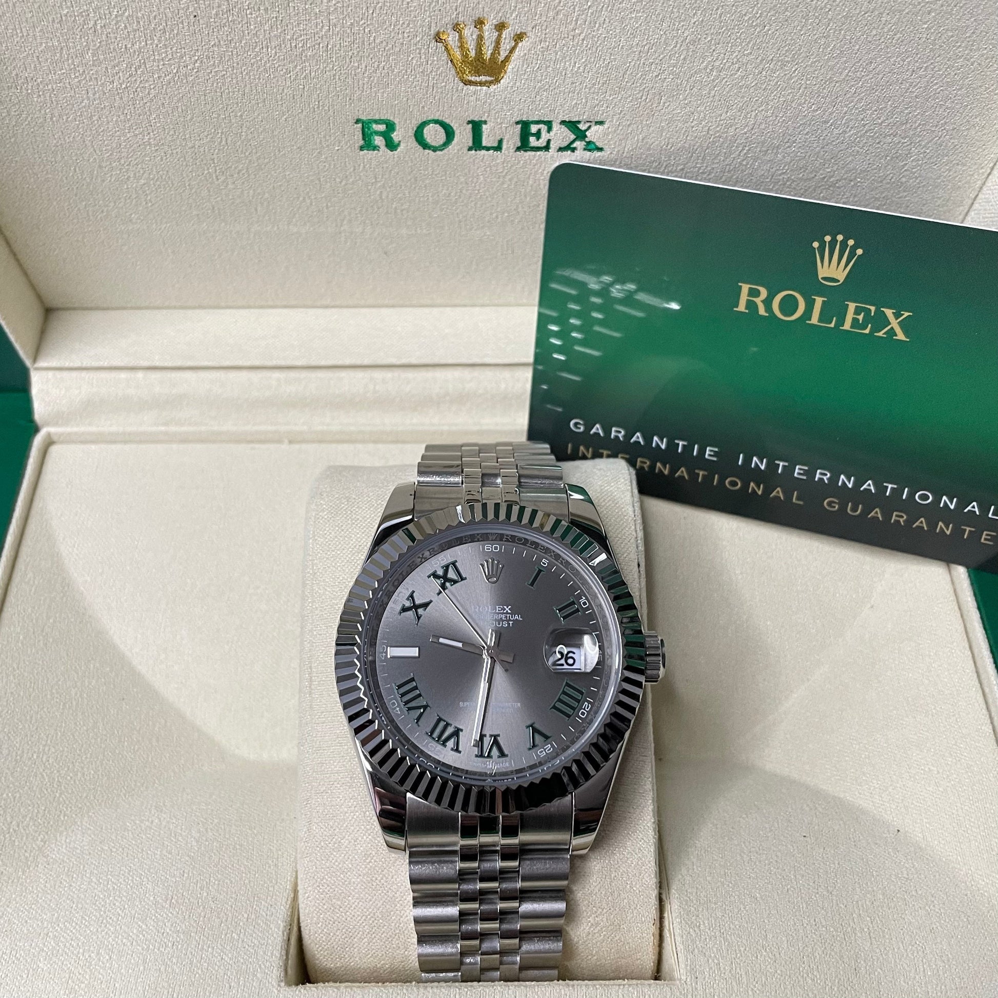 Orologio Rolex Datejust Wimbledon cinturino in acciaio inox jubilee, presentato in scatola rolex