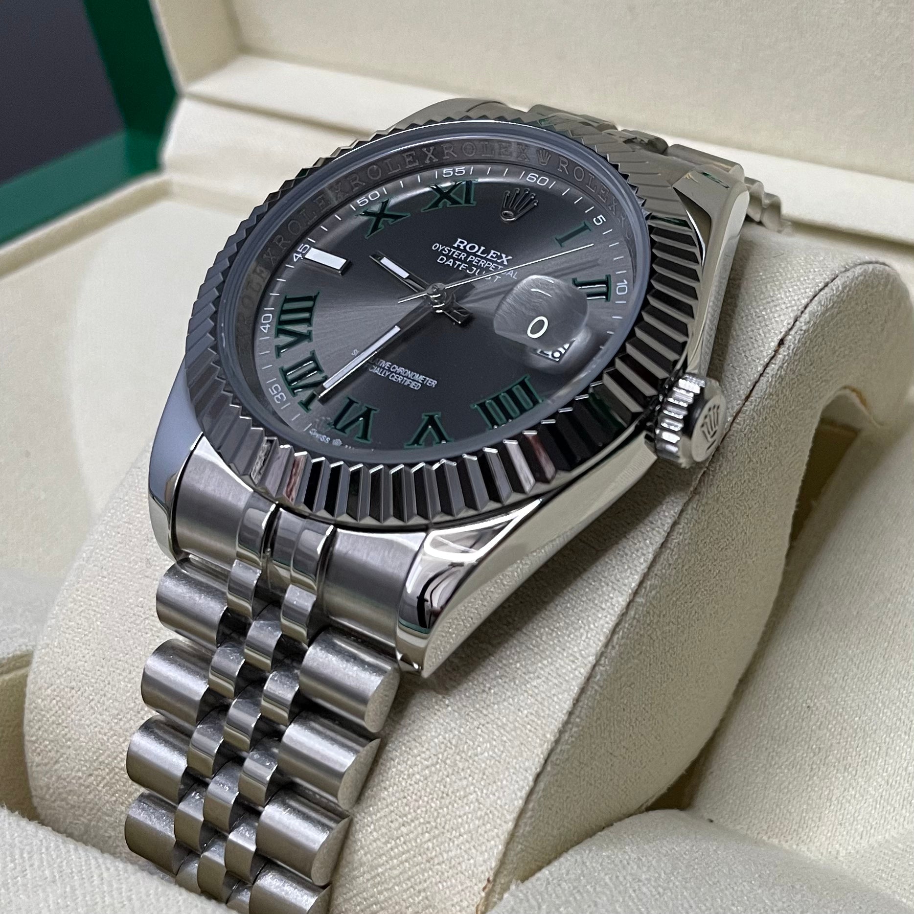 Orologio Rolex Datejust Wimbledon cinturino in acciaio inox jubilee, presentato in scatola rolex