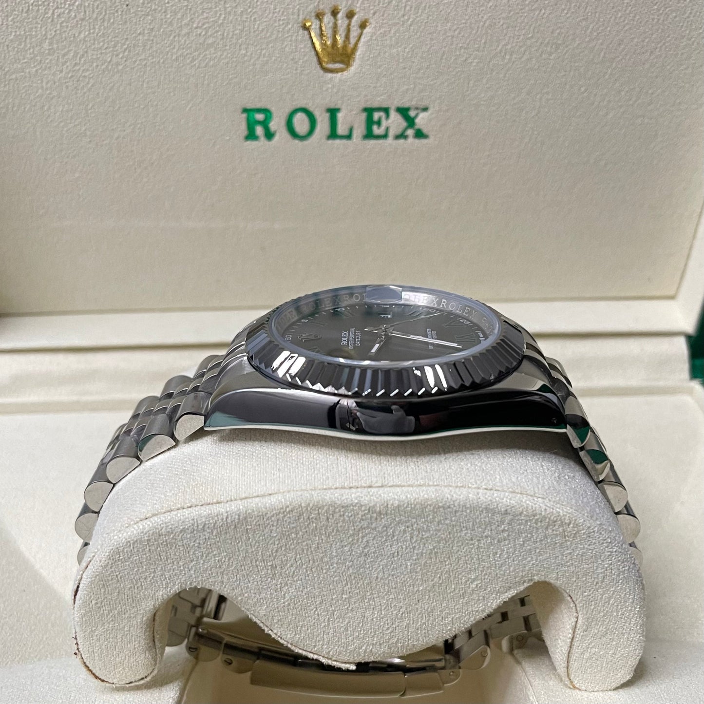 Orologio Rolex Datejust Wimbledon cinturino in acciaio inox jubilee, presentato in scatola rolex