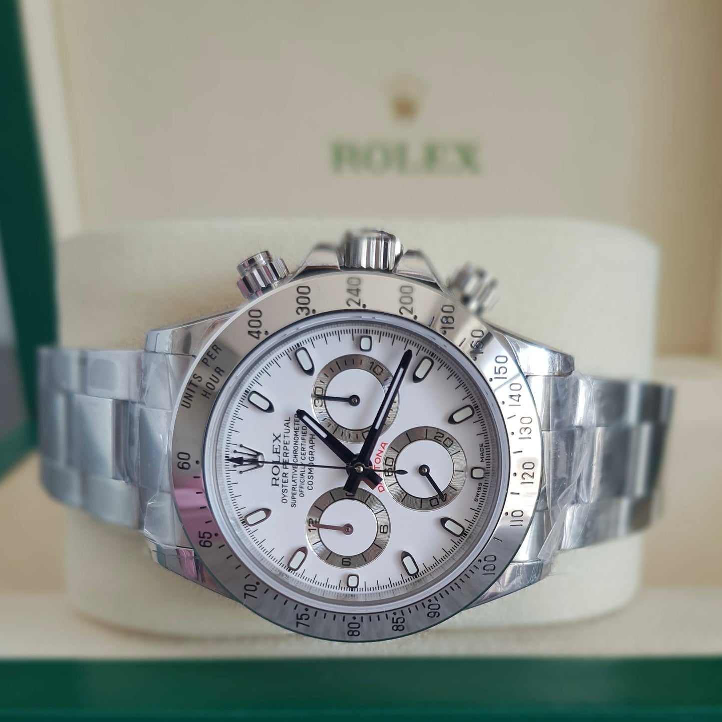 Orologio Rolex Daytona Chromalight 40 mm cinturino acciaio inox, presentato in scatola rolex.