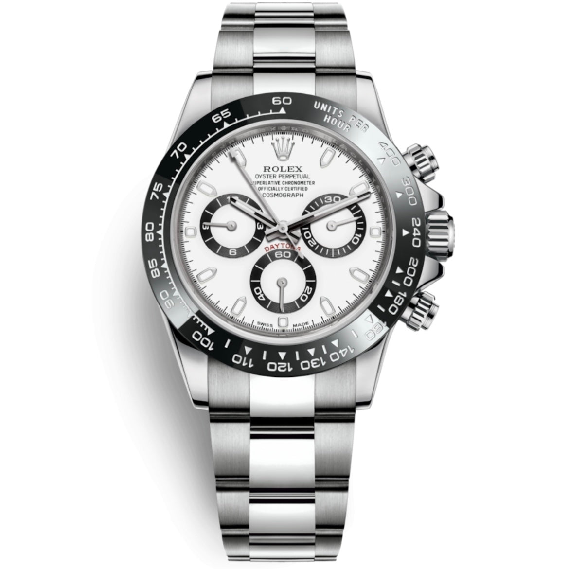 Orologio Rolex Daytona Panda 40 mm cinturino acciaio inox, presentato in scatola rolex.