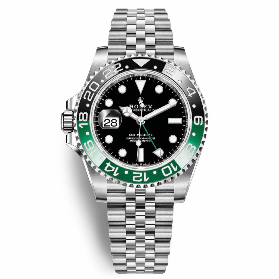 Orologio Rolex Gmt-Master sprite cinturino in acciaio inox jubilee, presentato in scatola rolex.