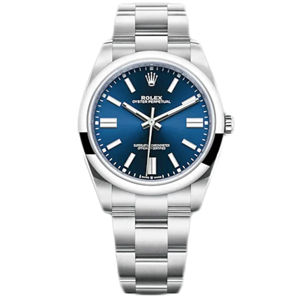 Orologio Rolex Oyster Perpetual Blu 41 mmm cinturino acciaio inox oystre, presentato in scatola rolex.