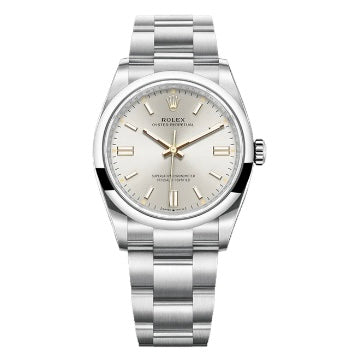 Orologio Rolex Oyster Perpetual Silver Dial 41 mmm cinturino acciaio inox oystre, presentato in scatola rolex.